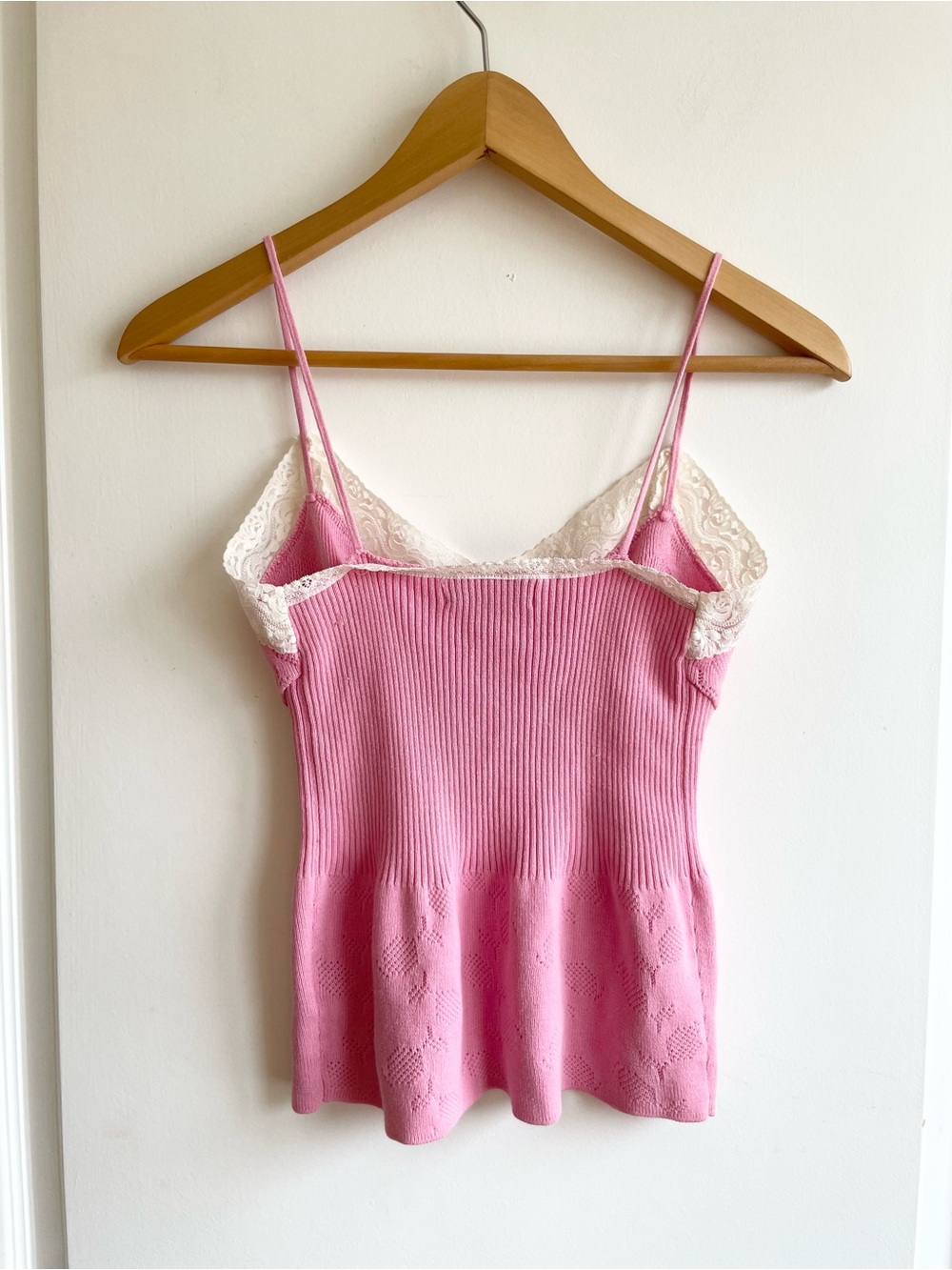 Vintage Betsey Johnson Pink Corset Knit Babydoll Cami Top S 100% Cotton Y2K - Picture 2 of 7
